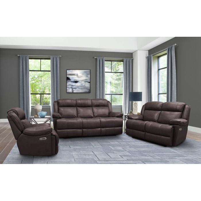 Lark Manor Milladore 3 Piece Genuine Leather Reclining Configurable